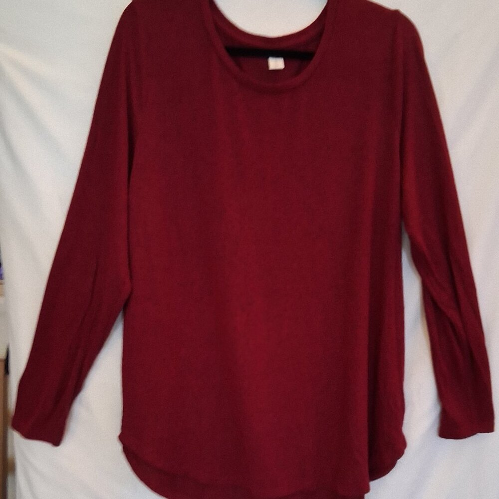 Top, Old Navy, Red/Black, XL, Pattern, T-shirt, Long-Sleeve, Excellent